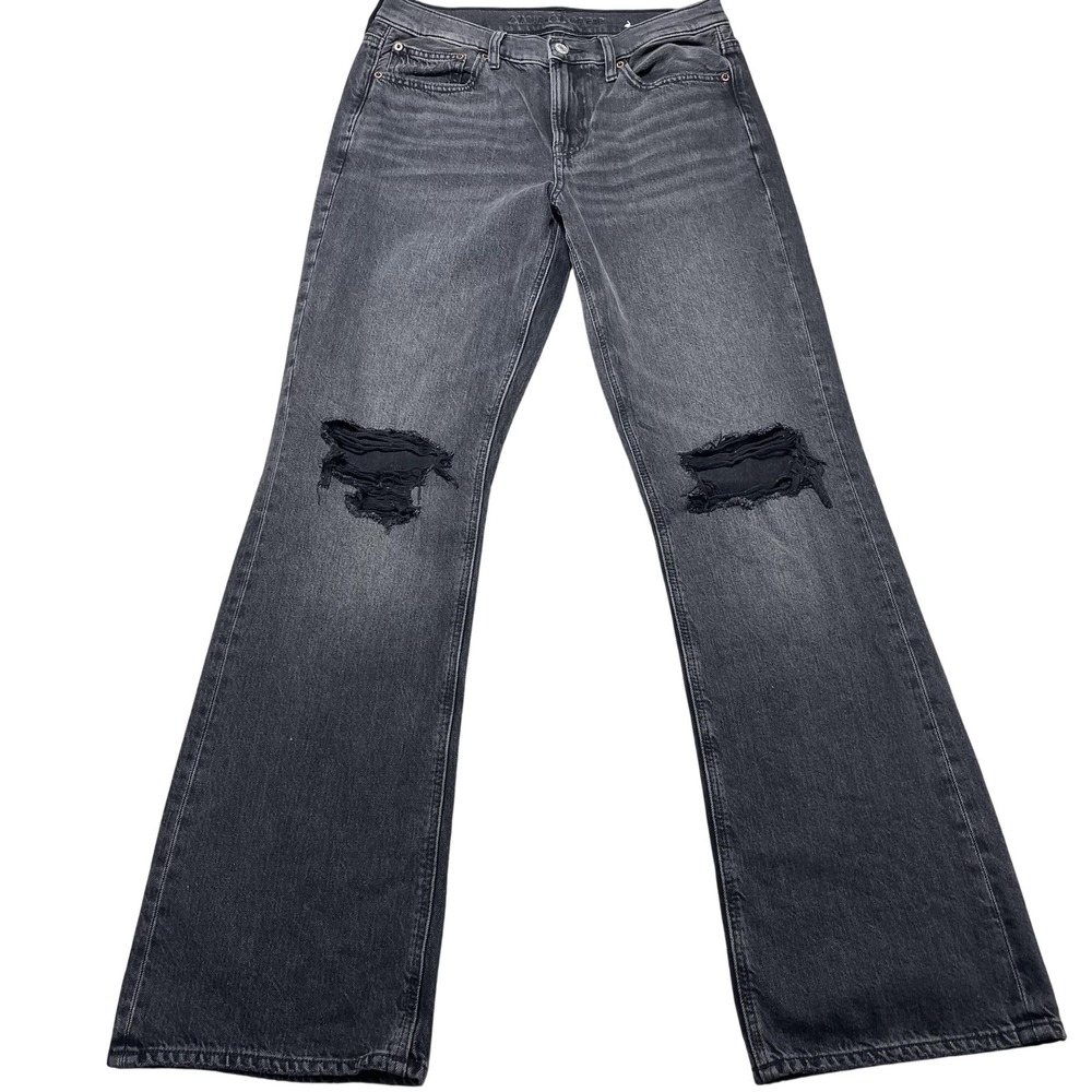 American Eagle Jeans Womens Sz 6 Fade Black 90s Bootcut Distressed Stretch Denim
